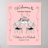 Doodle Sketch Tafelstoelen Funky Repetitie Diner Poster (Voorkant)