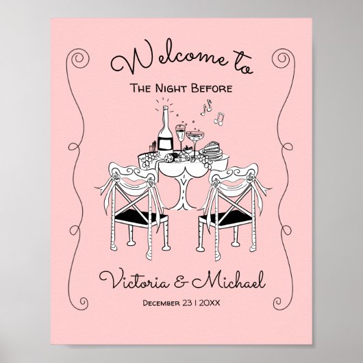 Doodle Sketch Tafelstoelen Funky Repetitie Diner Poster (Voorkant)