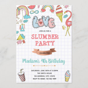 Doodle slumparty verjaardagsuitnodiging kaart