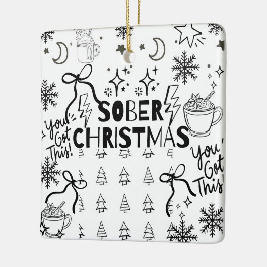 Doodle Sober Kerstmis Keramisch Ornament (Links)