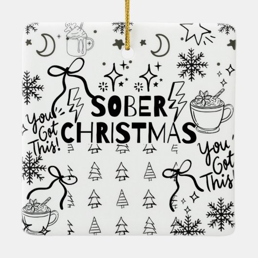 Doodle Sober Kerstmis Keramisch Ornament (Achterkant)
