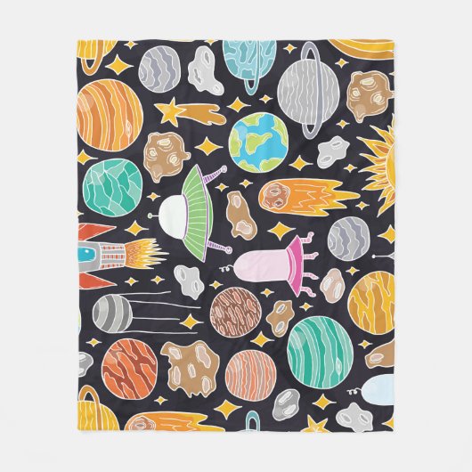 Doodle Space: Handgetekende kosmos. Fleece Deken (Voorkant)
