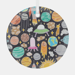 Doodle Space: Handgetekende kosmos. Glas Ornament