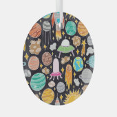 Doodle Space: Handgetekende kosmos. Glas Ornament (Voorkant Rechts)