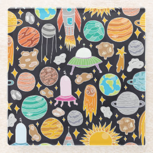Doodle Space: Handgetekende kosmos. Glazen Onderzetter