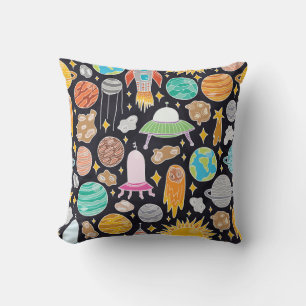 Doodle Space: Handgetekende  kosmos. Kussen
