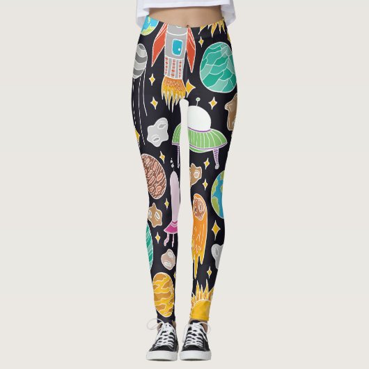 Doodle Space: Handgetekende kosmos. Leggings (Voorkant)