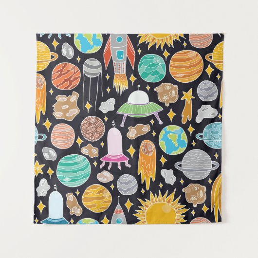 Doodle Space: Handgetekende kosmos. Wandkleed (Voorkant)