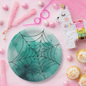 Doodle Spiderweb op groen Papieren Bordje (Feest)