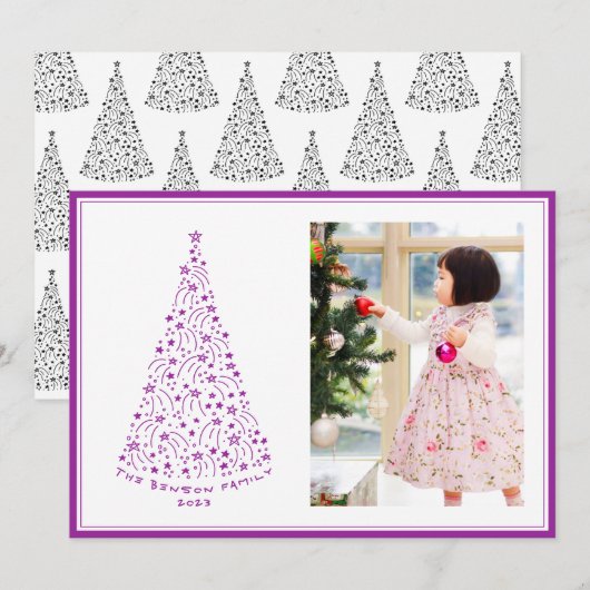 Doodle Star Boom Paars Kerstkaart (Voorkant / Achterkant)