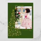 Doodle Star Tree Green Vertical Real Folie Holiday Folie Feestdagenkaart (Voorkant)