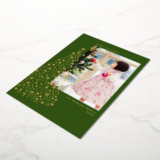 Doodle Star Tree Green Vertical Real Folie Holiday Folie Feestdagenkaart (Gedraaid)