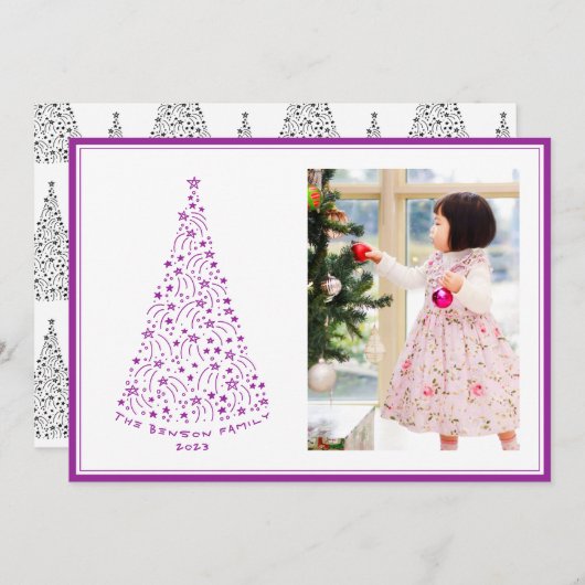 Doodle Star Tree Paarse-feestkaart Feestdagenkaart (Voorkant / Achterkant)