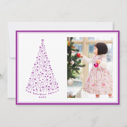 Doodle Sterrenboom Paarse Kerstkaart (Voorkant)