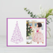 Doodle Sterrenboom Paarse Kerstkaart (Staand voorkant)