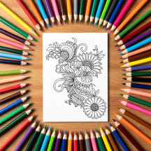 Doodle stijl bloemen kleur je eigen kaart