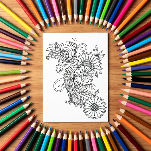 Doodle stijl bloemen Kleur je eigen kaart