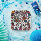 💀 doodle stijl Día de Muertos Papieren Bordje (Feest)