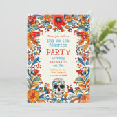 💀 Doodle stijl Día de Muertos Party Uitnodiging (Staand voorkant)