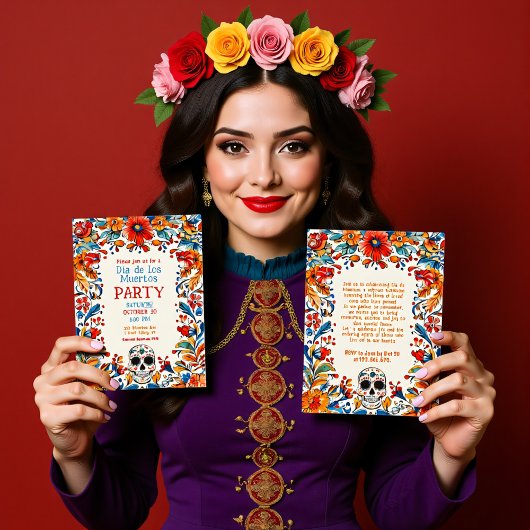 💀 Doodle stijl Día de Muertos Party Uitnodiging