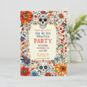 💀 Doodle stijl Día de Muertos Party Uitnodiging (Staand voorkant)