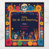💀🎉Doodle stijl Día de Muertos Party Wijn Etiket (Enkel label)