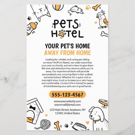 Doodle stijl Huisdieren Hotel / Pet Sitting Flyer (Voorkant)