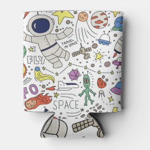 Doodle stijl, ruimte thema illustratie. blikjeskoeler