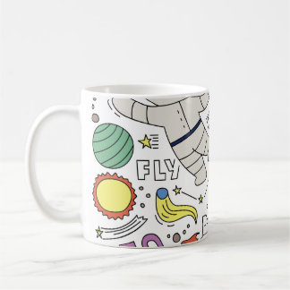 Doodle stijl, ruimte thema illustratie. koffiemok
