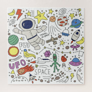 Doodle stijl, ruimte thema illustratie. legpuzzel