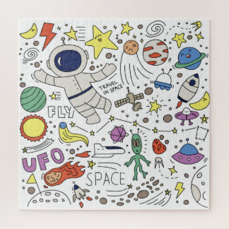Doodle stijl, ruimte thema illustratie. legpuzzel