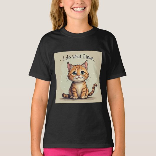 Doodle Style Cat – I do What I Want T-shirt (Voorkant)
