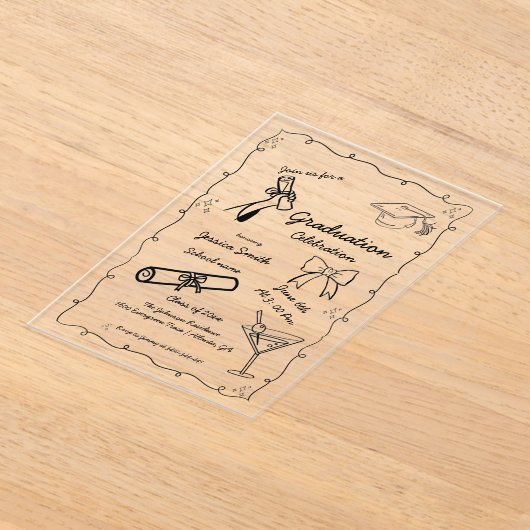 Doodle Style Hand getrokken Afstuderen Acryl Uitnodigingen (Laagn)