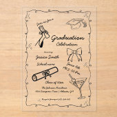 Doodle Style Hand getrokken Afstuderen Acryl Uitnodigingen (Voorkant)
