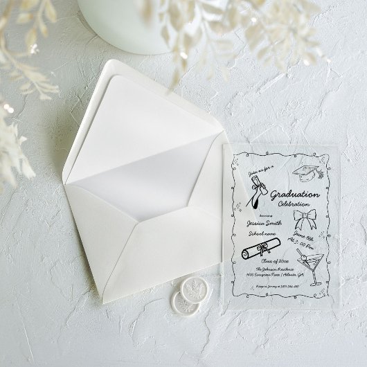 Doodle Style Hand getrokken Afstuderen Acryl Uitnodigingen