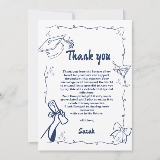 Doodle Style Hand getrokken Afstuderen Dank u kaar Kaart (Voorkant)