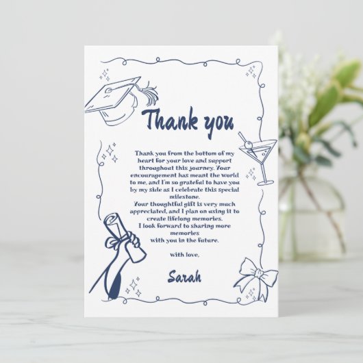 Doodle Style Hand getrokken Afstuderen Dank u kaar Kaart (Staand voorkant)