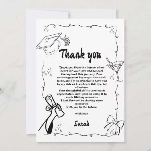 Doodle Style Hand getrokken Afstuderen Dank u kaar Kaart (Achterkant)