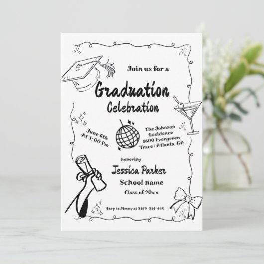 Doodle Style Hand getrokken Afstuderen Kaart (Staand voorkant)