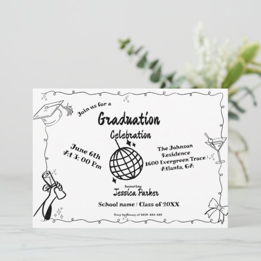 Doodle Style Hand getrokken Afstuderen Kaart (Staand voorkant)