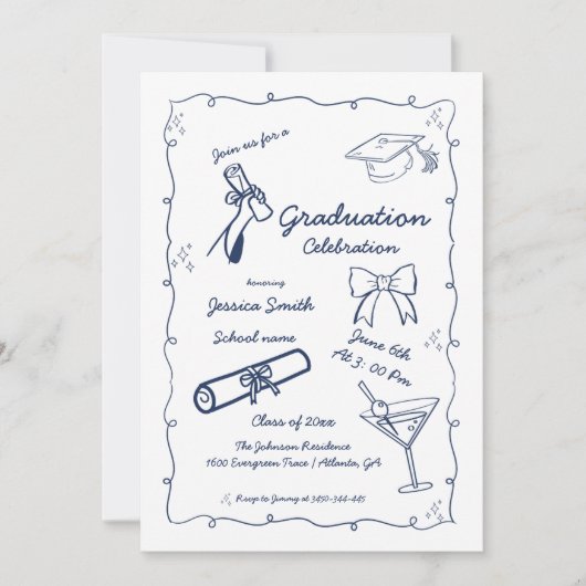 Doodle Style Hand getrokken Afstuderen Kaart (Voorkant)