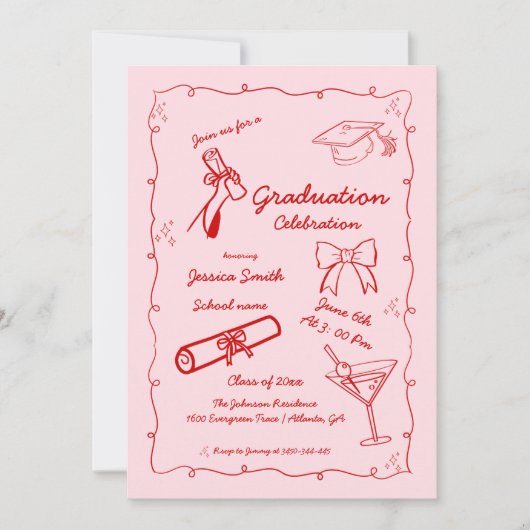 Doodle Style Hand getrokken Afstuderen Kaart (Voorkant)