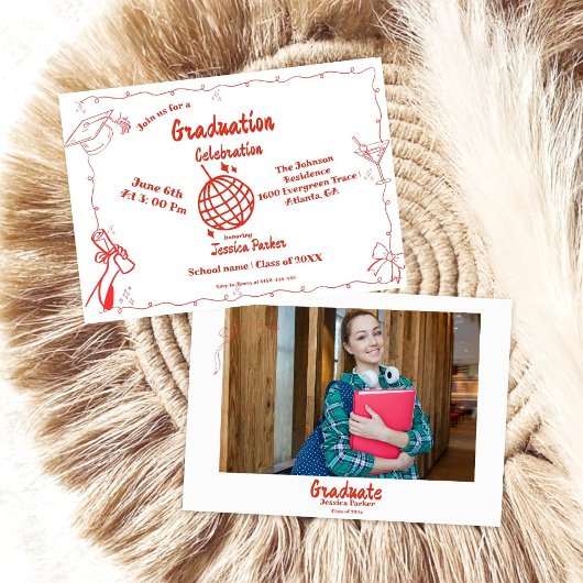 Doodle Style Hand getrokken Afstuderen Uitnodiging