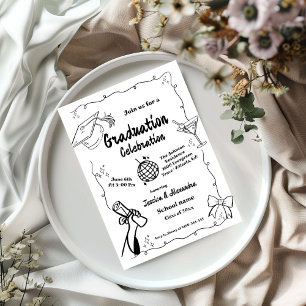 Doodle Style Hand getrokken Twin Afstuderen Kaart
