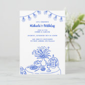 Doodle Table & String Light Verjaardagsfeest voor Kaart (Staand voorkant)