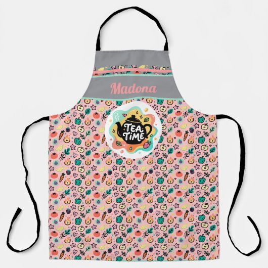 Doodle Tea Time Teapot Pastel Art Schort (Voorkant)