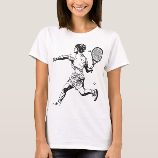 "Doodle Tennisspeler in actie T-shirt" T-shirt (Voorkant)