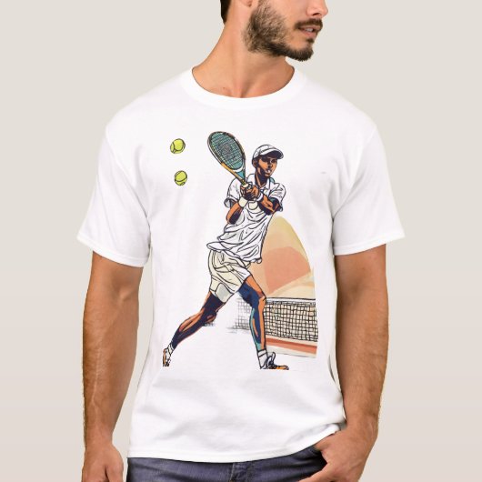 "Doodle Tennisspeler in actie T-shirt" T-shirt (Voorkant)