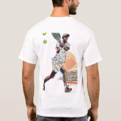 "Doodle Tennisspeler in actie T-shirt" T-shirt (Achterkant)