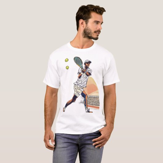 "Doodle Tennisspeler in actie T-shirt" T-shirt (Voorkant volledig)
